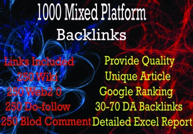 I Will Provide 1000 Mixed Platform Backlinks Do-Follow,  Wiki,  Web2.0,  Blog Comment.