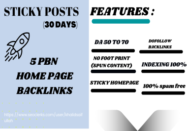 i will provide you 5 PBN HomePage 30 Days Sticky posts