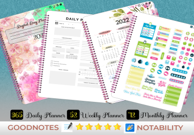 Design Custom Undated Digital Planner,  Calendar Template 2022 for Goodnotes