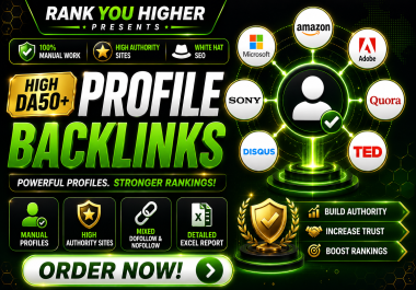 create 30 high da50+ white hat SEO dofollow profile backlinks