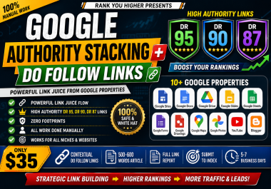 Google Authority Stacking + Do Follow Links - Dr 95 - Dr 90 - Dr 87