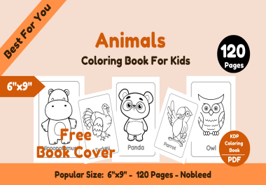 I will provide a coloring book animals 6x9 120 pages,  free book cover