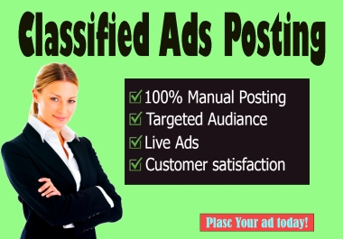 Create your ads in 100 classified ads on the top popular classified ads sites.