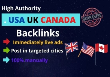 I will do 30 USA UK CANADA backlinks through high authority sites