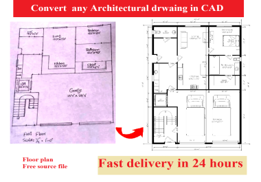 I will convert and redraw your images in autocad with scale