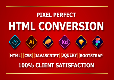 I will convert xd,  psd,  sketch,  or figma to html responsive bootstrap 5