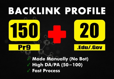 BUY 2 GET 1 FREE SEO 150 Backlinks Profile + 20 Backlink. EDU /. GOV High DA/PA