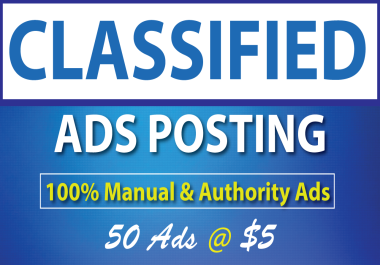 I will post 50 high authority classified ads in USA,  UK,  Canada