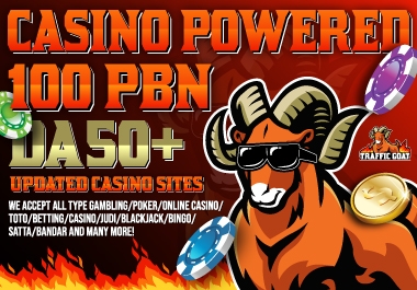 100 Casino,  Gambling,  Poker,  Slot Powerful PBN Backlinks with DA 50 Plus UPDATED CASINO SITES