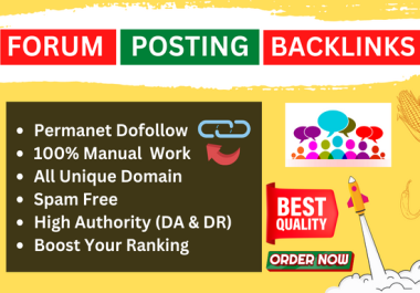 I will do 30 manual unique forum posting dofollow SEO backlinks