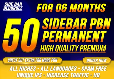 50 Permanent Sidebar-blogroll-footer Homepage PBN Backlinks DA 50+ Dofollow Websites