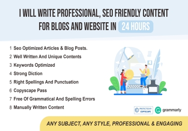 Write 5x500 Words Manually Written and SEO Friendly Content Website in 24 Hours