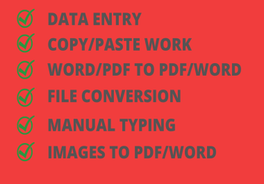 I will do data entry,  manual typing,  pdf conversion and copy paste job