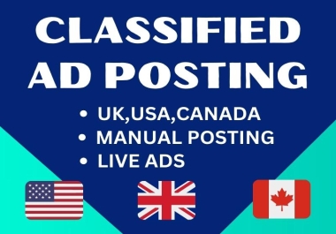 I will provide 70 clasified ads posting on USA,  UK,  CA,  any country site