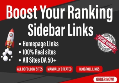 Get 70 Sidebar Permanent Homepage Dofollow Backlinks On Da 50+ Sites