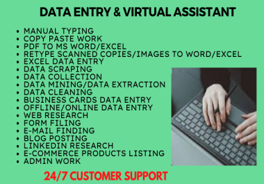 Data entry,  data mining,  fast typing,  pdf to word,  excel,  copy paste & web research