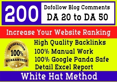 I will provide 200 SEO dofollow backlinks,  high authority blog comments