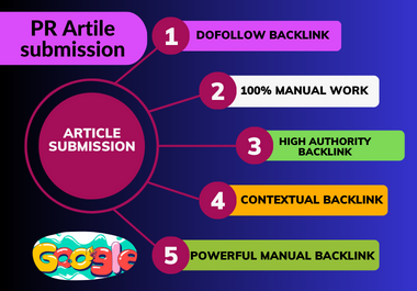 I will provide 100 article submission Contextual Backlinks For website ranking