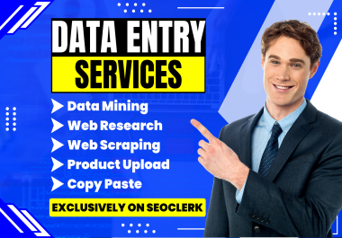 I will do data entry,  data mining,  web research,  web scraping,  copy paste and excel data entry jobs