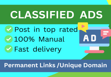 I will manually give 70 clasified ads posting to high da pa websites