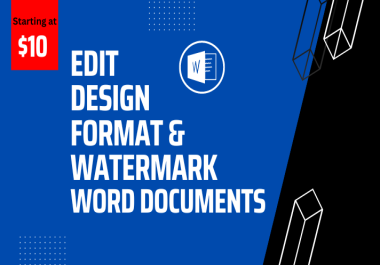 I will design,  format,  edit,  and watermark your word documents or book