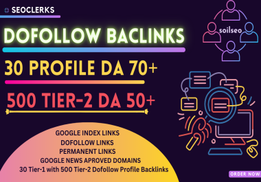 Get 30 Dofollow Profile Backlinks With 500 Dofollow Tier-2 Good Quality Backlinks for Top Ranking
