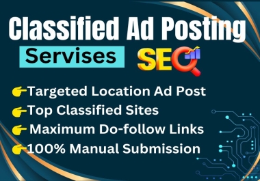 I will manually create 70 Clasified Ads Posting to high da pa websites