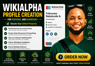 I will create a well verified Wikialpha page for Personal Biography or Business / Brands
