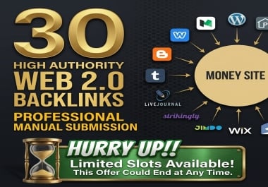 30 Authority Web 2.0 Manual Backlinks