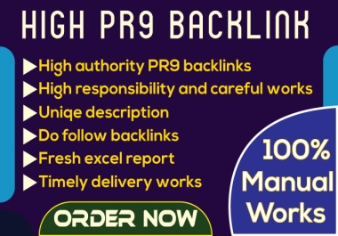 I will setup 110 high PR9 manual backlinks with high quality DA PA sites