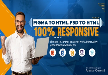 I will convert Figma to html,  Psd to html responsive web designing