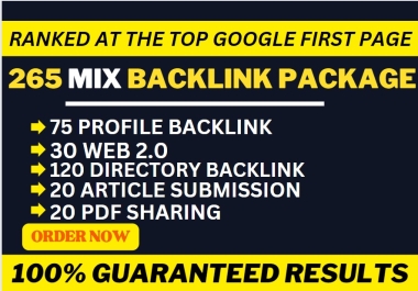 All Mix Package 265,  Profile Backlink,  web2.0,  Directory Backlink,  Article Submission,  PDF Sharing.