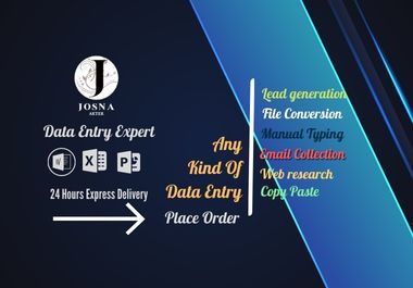 Data entry,  lead generation,  File conversion,  Web research,  web scrapping, virtual assistant