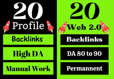 I will 20 Web 2.0 DA 70+ and 20 Profile Backlinks, PR9 DA 80+Google rank Sites