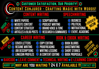 I will write book proposals, book blurbs, white papers, job descriptions, speechwriting, resume