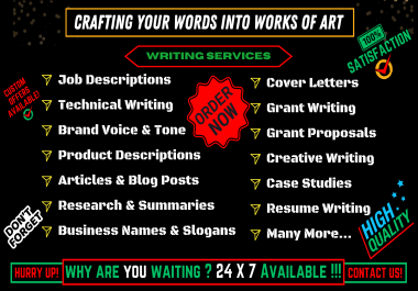 High-Quality Writing - Resume, articles, business name, slogans, Essays, Stories & More!