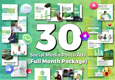create 30 unique social media posts designs for whole month