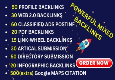 Manually create 275 powerful Mixed Do follow backlinks,Profile,classified ads,web2.0,maps citation