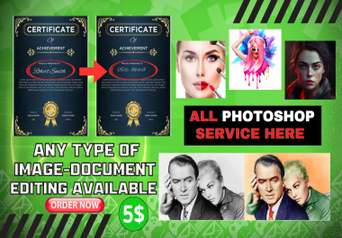 Photo editing and document editing professionally with photoshop in 2 hours