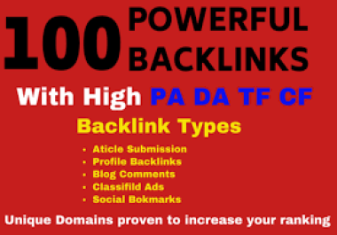 Increase Ranking with 100 Unique Domain High Authority Backlinks PA DA Upto 100
