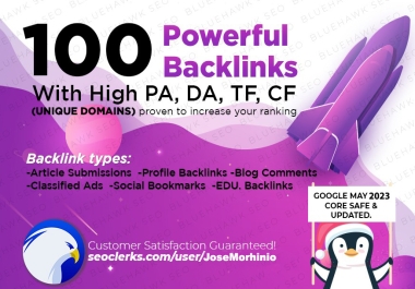 Increase Ranking with 100 Unique Domain High Authority Backlinks PA DA TF CF Upto 100