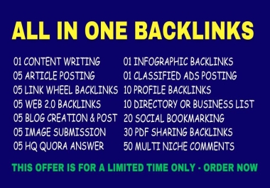 ALL IN ONE 150+ Profiles,  Social,  Article Writing,  PDF,  Link wheel,  WEB 2.0,  Quora,  Ads etc Backlink