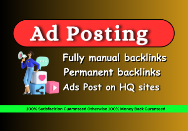 I will provide 110 hq ads posting service in top ad post backlinks sites