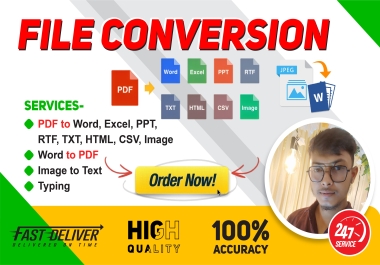 Expert File Conversion Services - PDF to Word,  Excel,  PPT,  RTF,  TXT,  CSV,  HTML,  Image to Text