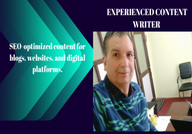 I will write SEO-optimized content for blogs,  websites,  and digital platforms.