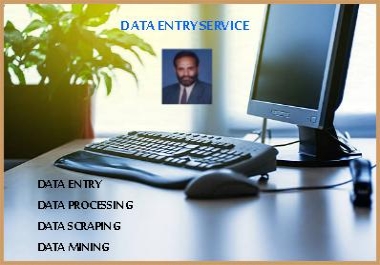 I will provide service of Data Entry,  Data scraping and Data processing