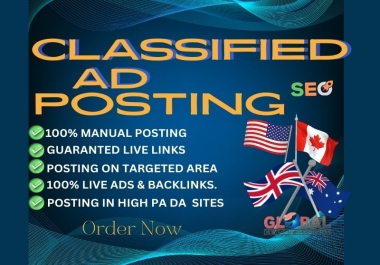I will submit classified ads on top rated USA UK Canada Australia Classified Ads Posting sites