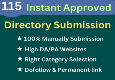 I will do Instant Approved 115+ directory submission SEO Backlinks for website ranking