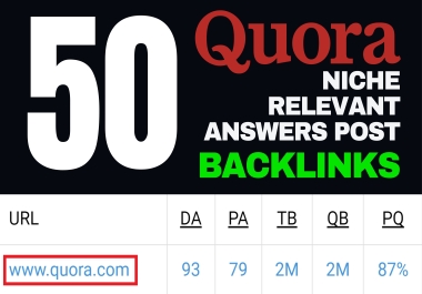 Get 50 Quora Answers Post Backlinks With Granted Niche-Relevant Traffic