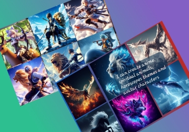 I will create 5 Ai art of spiritual animals,  horoscope,  horror stories pictures,  anime and av